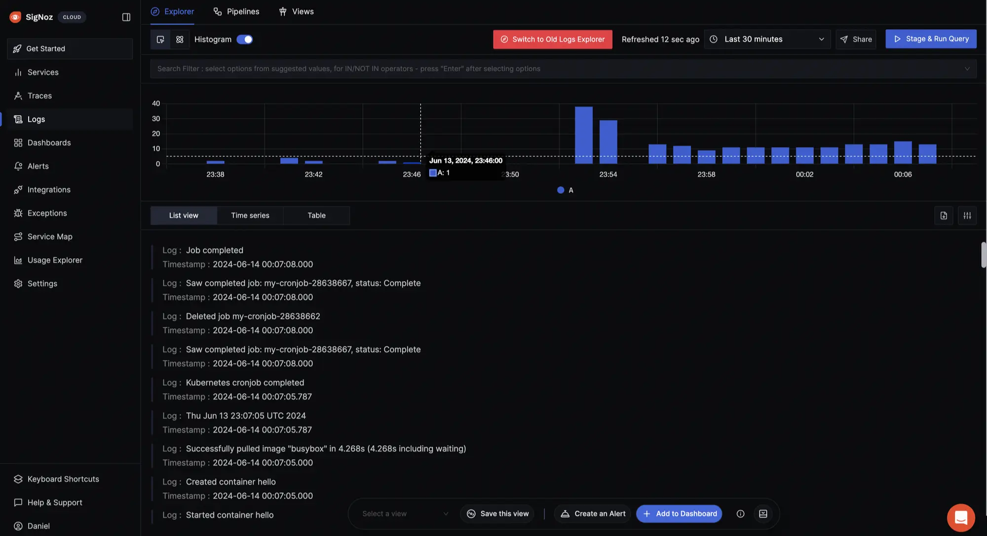 Log monitoring in SigNoz