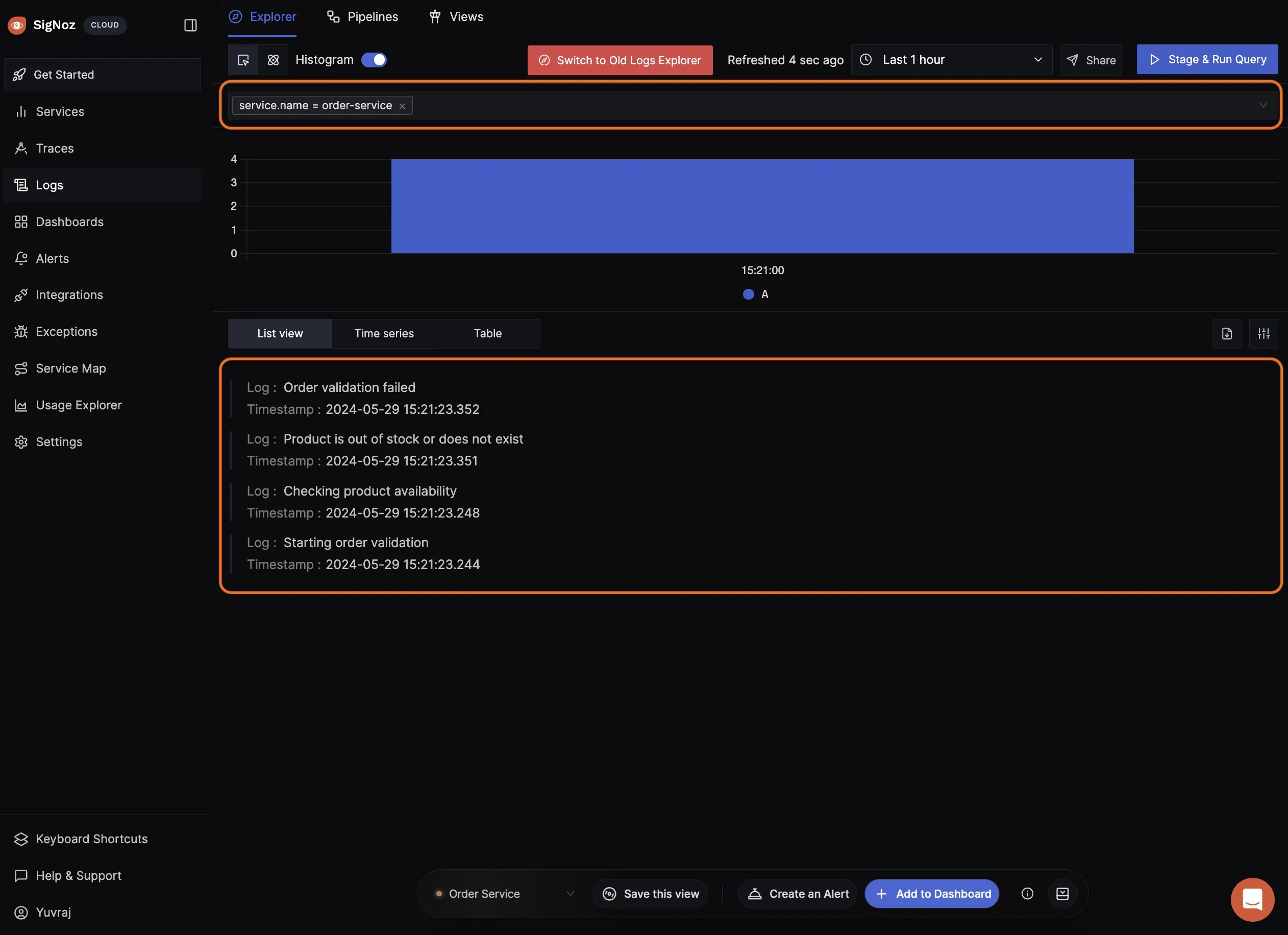 Viewing Logs in Signoz