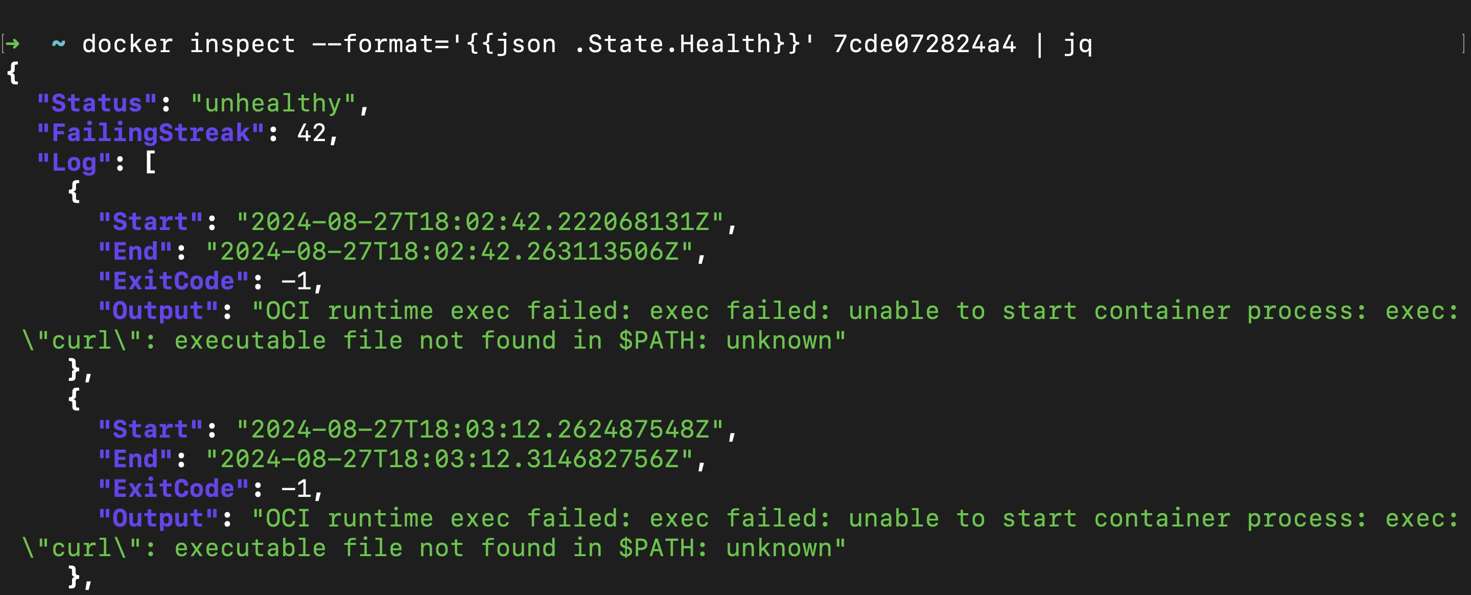 docker inspect - health status