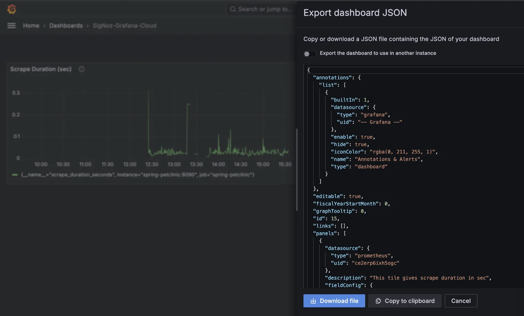 Export dashboard as JSON